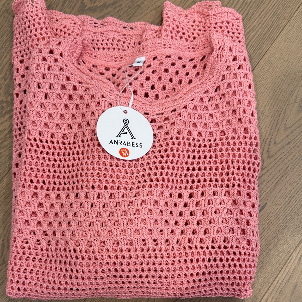 ANRABESS Coral Open-Knit Cover Up